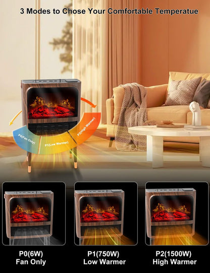 Electric Fireplace Heater with 3D Realistic Flame, Humidifier, Thermostat, Safety Protection, Remote Control, Timer, Electric Space Heater, 1500W/750W Portable Fireplace Heater for Indoor Use