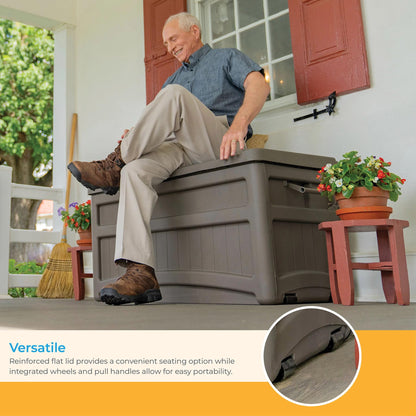 Suncast 73 Gallon Indoor/Outdoor Medium Deck Storage Box, 46"L x 23.62"W x 25.5"H, Stoney