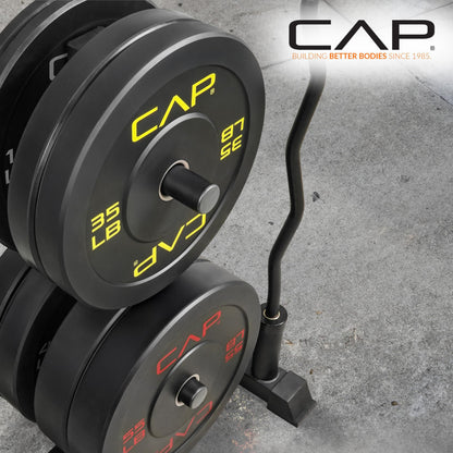 CAP Barbell 370 lb Economy - Speckled Olympic Plate Set with Traditional Plate Rack & Barbell Storage | 6 Weight Posts + 4 Barbell Holders