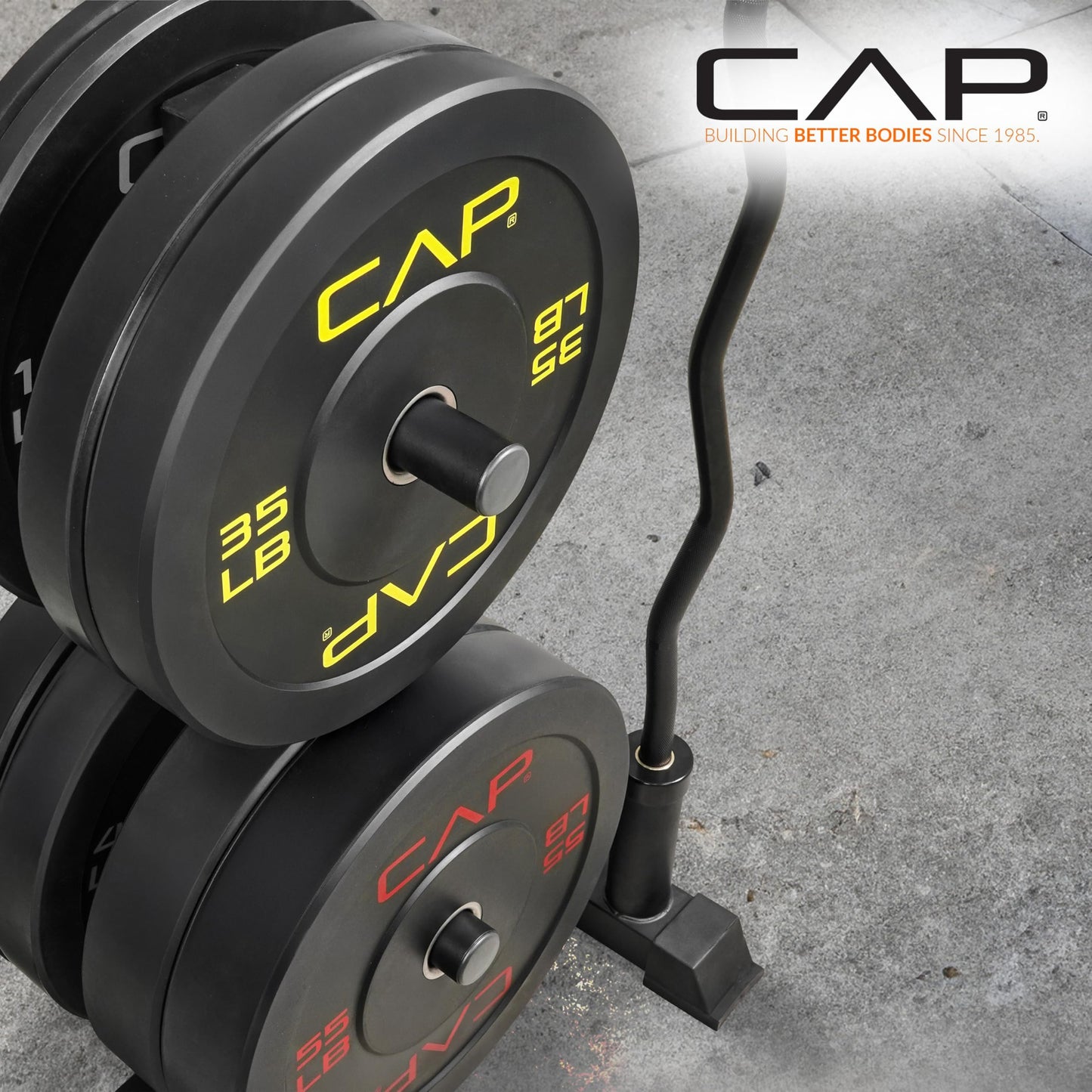 CAP Barbell 370 lb Economy Olympic Plate Set with Traditional Plate Rack & Barbell Storage | 6 Weight Posts + 4 Barbell Holders
