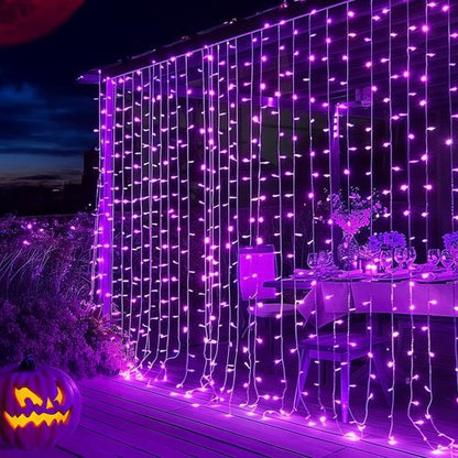 Dazzle Bright 300 LED Christmas Curtain String Lights - Waterproof Purple Fairy Lights with 8 Modes