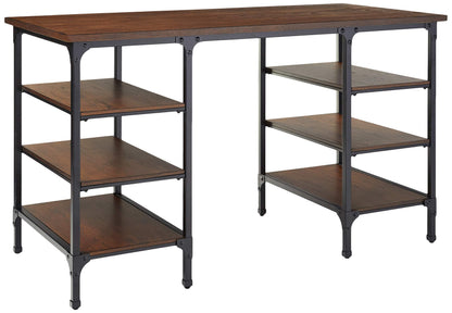 Homelegance Counter Height Metal Writing Desk with Open Shelves, Dark Oak Finish