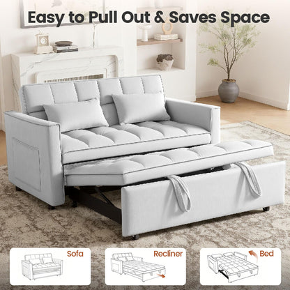 Trygoal Convertible Sofa Bed, Pull Out Couch with Side Pockets, 3 in 1 Velvet Fabric Loveseat Sleeper Sofa Bed, Pull Out Couch with Adjustable Backrest for Living Room, Bedroom, Apartment, Light Gray