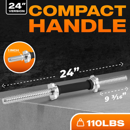 Yes4All Pair of Threaded Dumbbell Handles 14/16/18/24 inch, Chrome/Rubber Grip, Fit 1” Plates, Weight Bar Connector
