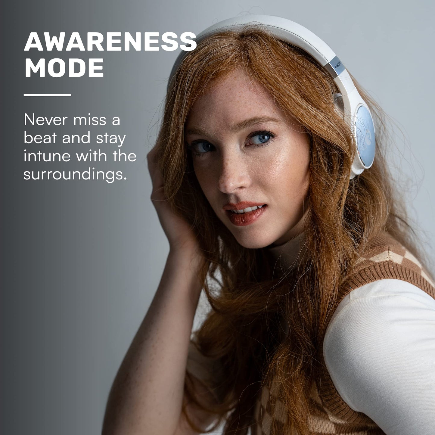 Raycon Everyday Bluetooth Headphones - Over The Ear, Active Noise Cancelling Wireless Headphones + Awareness Mode, Bluetooth Headset with Mic, 40 Hours of Battery Life (Rose Gold)