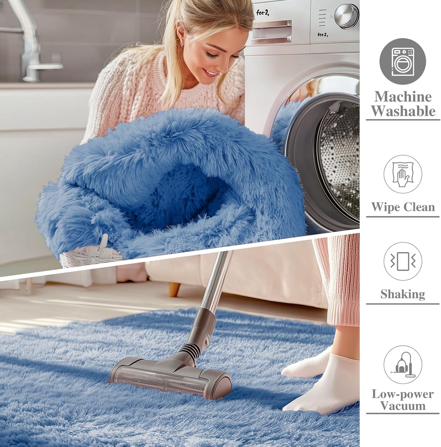 OLANLY Area Rug - Soft Fluffy Shaggy Design | Machine Washable 4x5.9 ft - Perfect for Living Room & Nursery Decor, Blue