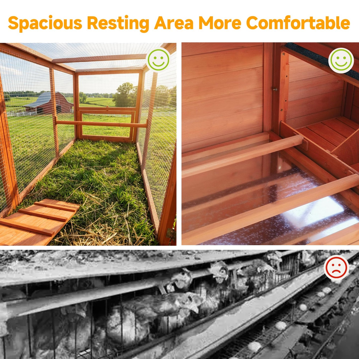 WHEGETED XLarge Chicken Coop with Nexting Box and Run Premium Poultry Cage with Waterproof Roof and Tray Spacious Wooden Chicken House Size for Backyard Small Animals 3-4 Chickens and Duck Orange 83"