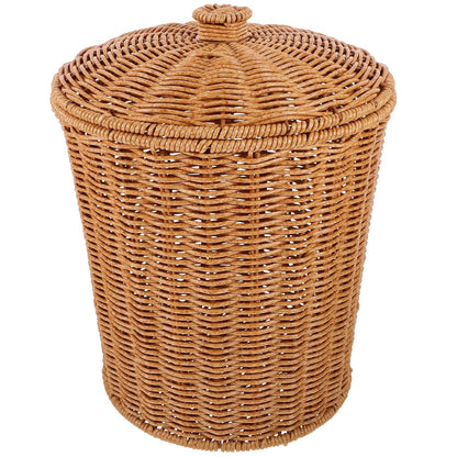 VICASKY Wicker Storage Basket with Lid, Dirty Clothes Container, Rattan Waste Basket, Bedroom Trash Can