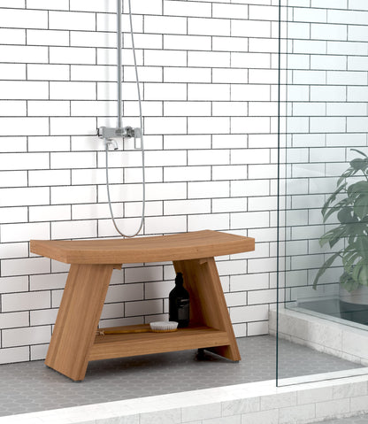 Patented 30" Asia Teak Shower Bench with Shelf - 30 Inch (Pack of 1)