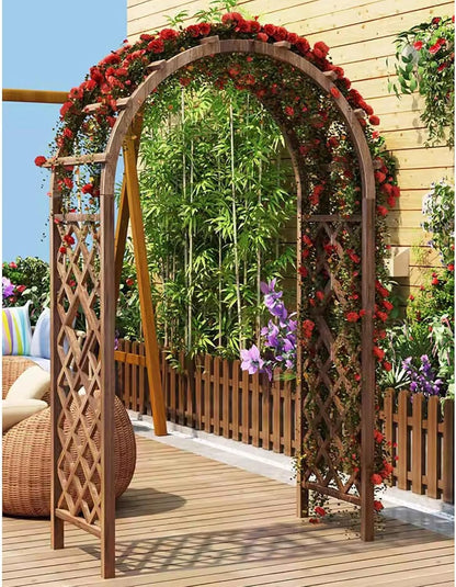 Wooden Garden Arbor Arch for Climbing Plants, Outdoor Wedding Ceremony Trellis, 4.5ft×7.4ft Brown Pergola for Backyard Lawn Party Decoration Brown 4.5ft×7.4ft