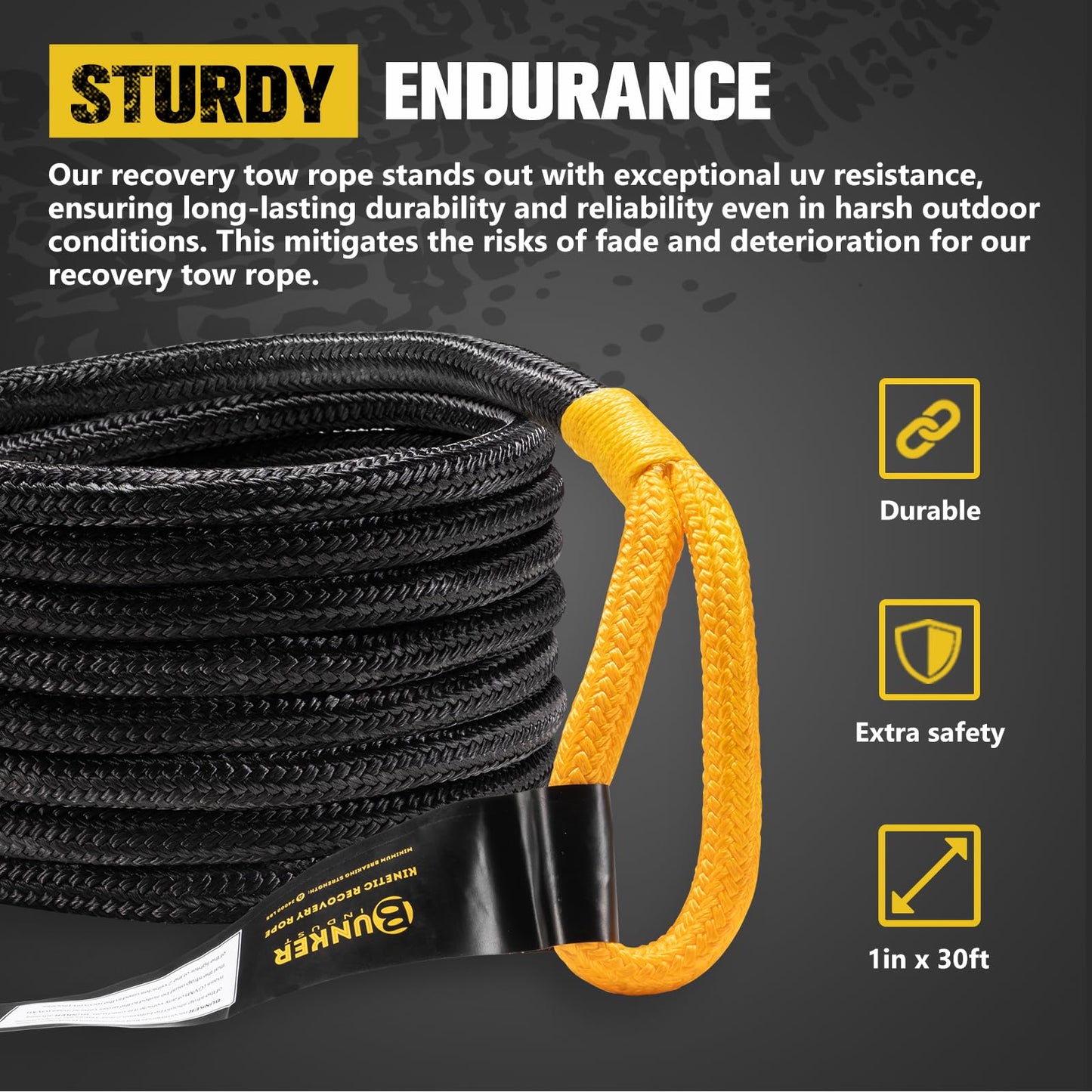 BUNKER INDUST Offroad Traction Boards with Jack Lift Base + 1"×30ft Kinetic Recovery Rope with 2 Soft Shackles Kit