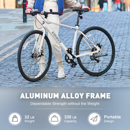 Viribus Hybrid Bikes, 28 inch Road Bike with Lightweight Aluminum Frame for Men, 700C Hybrid Bicycle 7 Speed for Addult Mens City Commuter, White