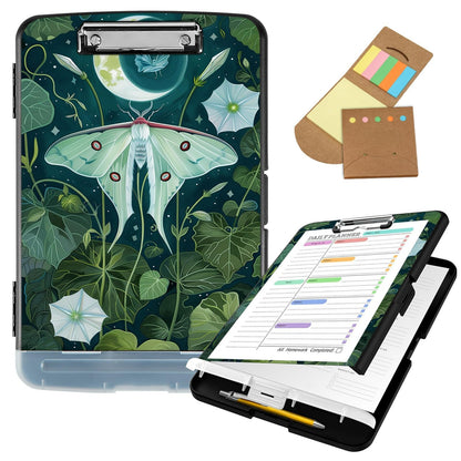Clipboard with Storage,8.5x11 High Capacity Nursing Clipboards with Pen Holder and Low Profile Clip,A4 Plastic Storage Clipboard for Nurses,Teachers,Lawers,Luna Moth Floral Garden