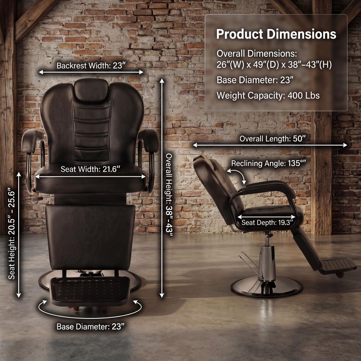 Artist hand Barber Chair, Reclining Salon Chairs for Hair Stylist, Heavy Duty Hydraulic Chair with Headrest and Footrest, 360 Degree Swivel with Lock, Spa Beauty Equipment, Black