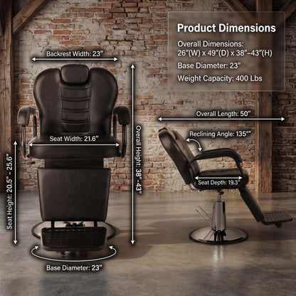 Artist hand Barber Chair, Reclining Salon Chairs for Hair Stylist, Heavy Duty Hydraulic Chair with Headrest and Footrest, 360 Degree Swivel with Lock, Spa Beauty Equipment, Black
