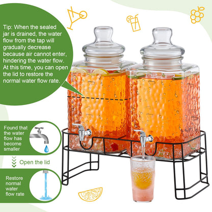 Honeydak 1.5 Gallon Glass Beverage Dispenser with Stand Stainless Steel Spigot Glass Lid Clear Iced Juice Container Leakproof Drink Dispenser Countertop Lemonade Water Jar for Wedding Party (2 Pack)