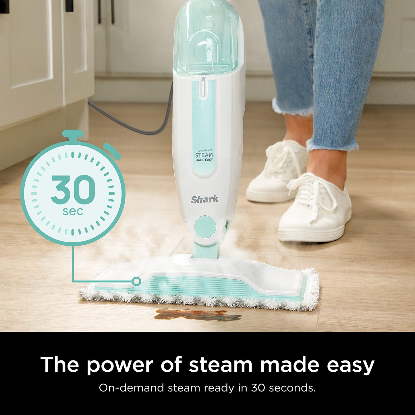 Shark Steam Mop with 2 Machine Washable Dirt Grip Pads, Removable Water Tank, Lightweight, Steam Cleaner for sealed Hard Floors, Marble, Stone, Hardwood, Tile, Laminate, White/Seafoam, S1000