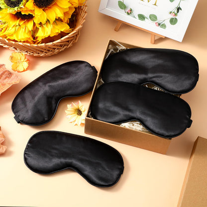BBTO 4 Pcs Silk Sleep Eye Masks Smooth Soft Satin Eye Covers with Adjustable Strap Blindfold for Sleeping Blocking Out Lights Travel Relaxation (Royal Blue, Dark Green, Navy Blue, Black)
