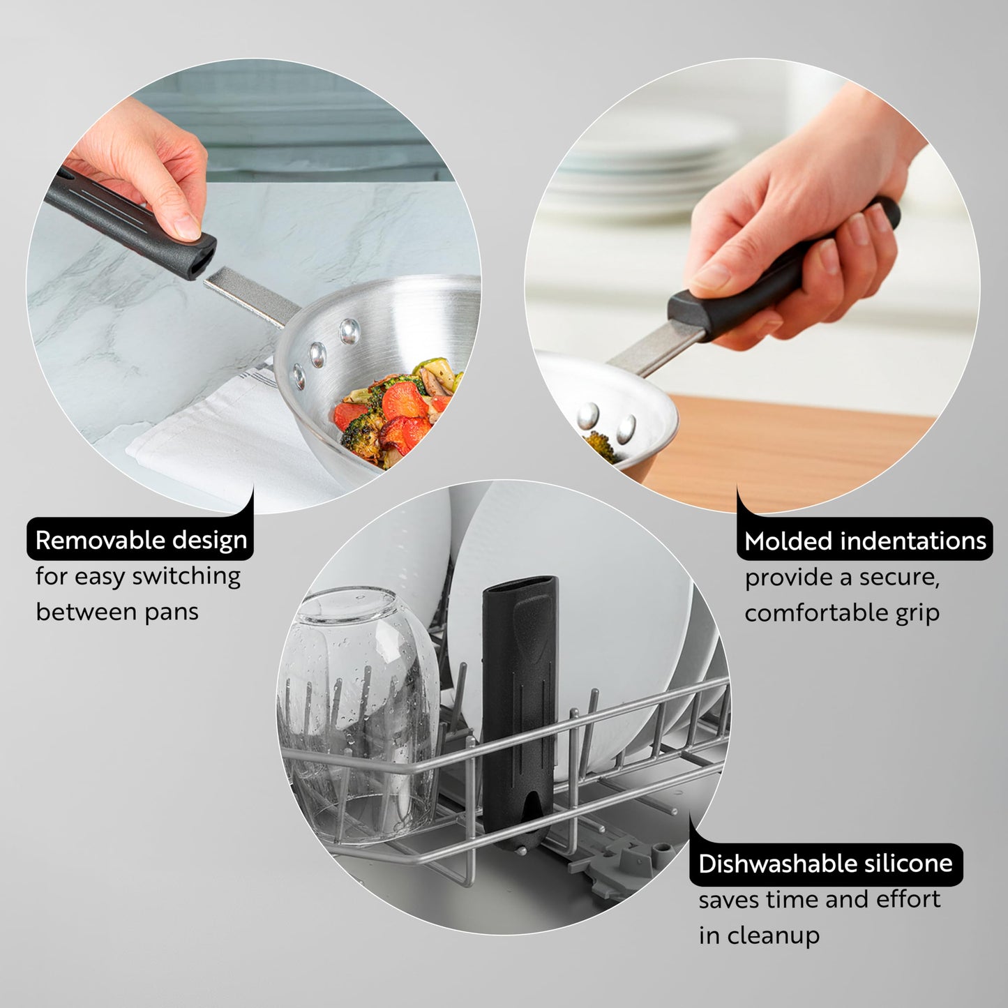 Restaurantware Silicone Hot Handle Holder - Met Lux Heat Resistant Fry Pan Sleeve, Dishwasher Safe - Non-Slip Pat Holder Sleeve Fits 8 inch & 9 inch Aluminum Pans, Black