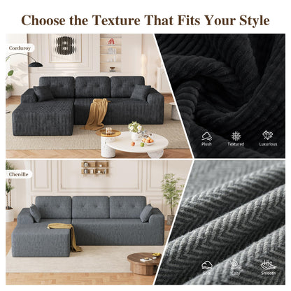 Ball & Cast 106" Boneless Sectional Sofa, Corduroy Modular L Shaped Couch with Deep Seat Chaise, Cloud Style Oversized Sofa for Living Room, No Assembly, Left Facing, Grey