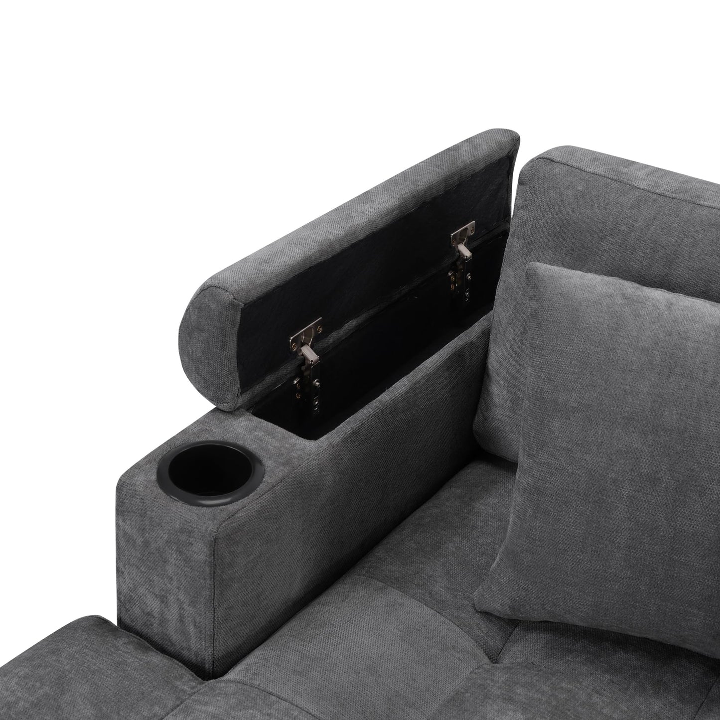 Merax 115.7" U-Shaped Chenille Sectional Sofa, 4 Seat Corner Couch Oversized with Built-in Cup Holders, 3 Pillows, Storage Space for Living Room, Grey