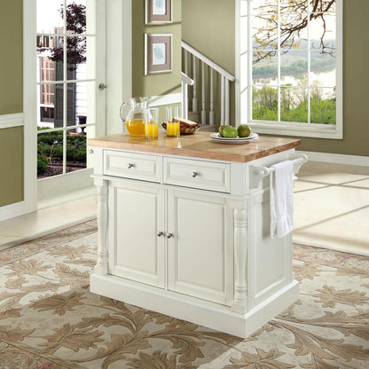 HomeStock Butcher Block Kitchen Island with Storage - Natural Wood Top, Portable Cart