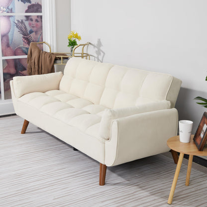 ERYE 75-Inch Upholstered Futon Sofabed for Bedroom Living Room, Modern Linen Tufted Convertible Futon Loveseat Sleeper Sofa Bed with Adjustable Backrest and Pillows