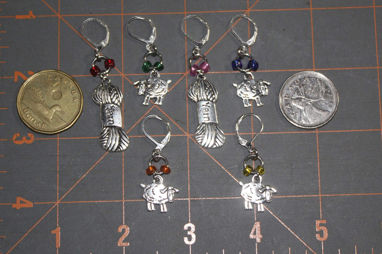 6 Removable Locking Stitch Markers for Knitting and Crocheting - Colourful Sheep and Yarn Charms - Set of 6 Progress Markers - Crochet Earrings by Morgan Curio