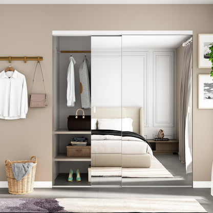 JUBEST Mirror Closet Doors, 72''x80'' One Side Sliding Closet Door with Hardware Kit, Interior Steel Frame Bypass Sliding Door for Closet, Easy to Install