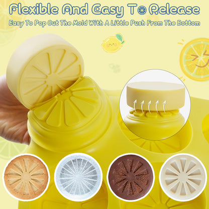 Wilewir 2Pcs Silicone Lemon Shaped Mold Ice Cube Tray for Freeze, 9-Cavity Non-Stick Lemon Chocolate Candy Mold for Baking Mousse Cake