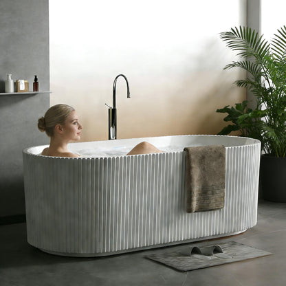 67" Acrylic Freestanding Bathtub, White Soaking Tub with Non-Slip Base, cUPC Certified Free Standing Tub, Chrome Drain Bath Tub, Modern Tub for Bathroom