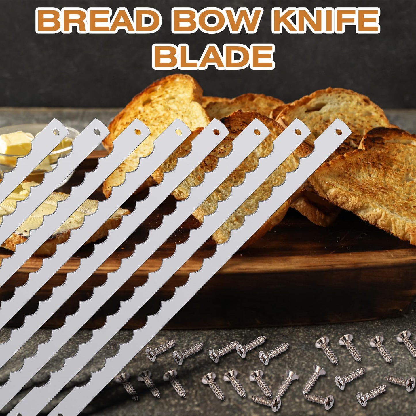Therwen 12 Pcs Bread Bow Knife Blades 10.8" Serrated Stainless Steel Blades with Screws Replacement for Wood Bread Cutter, Sourdough, Baguettes, Cakes