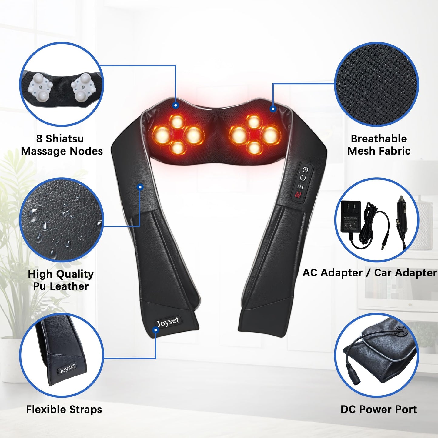 Joyset Shiatsu Neck and Back Massager with Heat,Electric Shoulder Massager for Pain Relief Deep Tissue,3D Kneading Massage with Cloth Cover Easy to Clean Best Gift for Men Women Parents