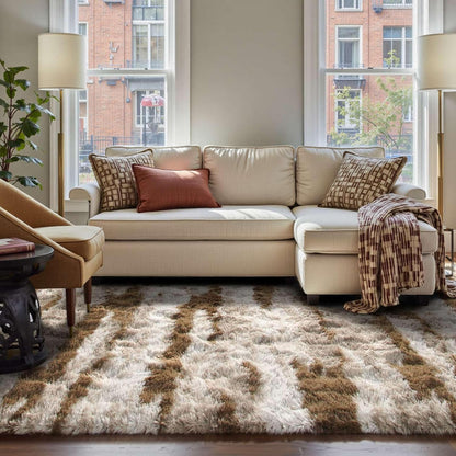 5x8 FinRec Brown Rugs for Living Room Bedroom, Fluffy Shaggy Area Rug, Non-Slip Soft Shag Rug for Nursery Kids Room