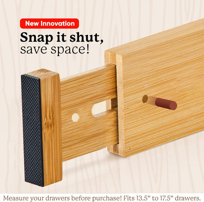 Expandable Bamboo Drawer Dividers - Wooden Organizers for Clothes, Kitchen Utensils, Bathroom, Dresser [13.5" - 17.5"]