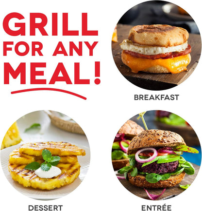 DASH Mini Maker Portable Grill Machine + Panini Press for Gourmet Burgers, Sandwiches, and Snacks - Red