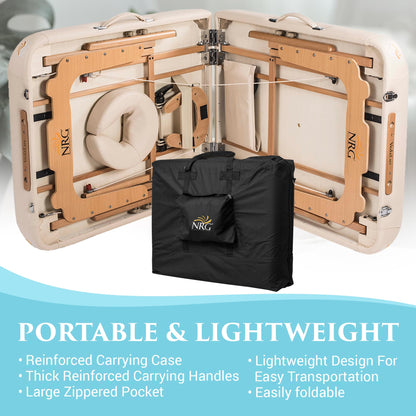 NRG Vedalux Portable Massage Table Package | Vanilla Cream | Folding Lightweight Massage Bed | Professional Spa Table with Face Cradle, Hanging Armrest & Carrying Case