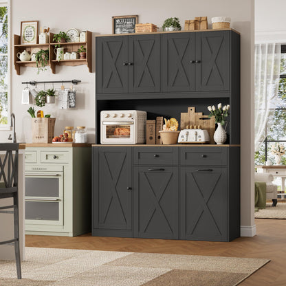 HOSTACK 71" H Kitchen Trash Can Hutch Cabinet, 12.5 Gallon Double Pull Out Garbage Can Hutch Cabinet with Trash Bin Storage Holders, 47" Wide Kitchen Pantry with Hidden Garbage Storage, Black
