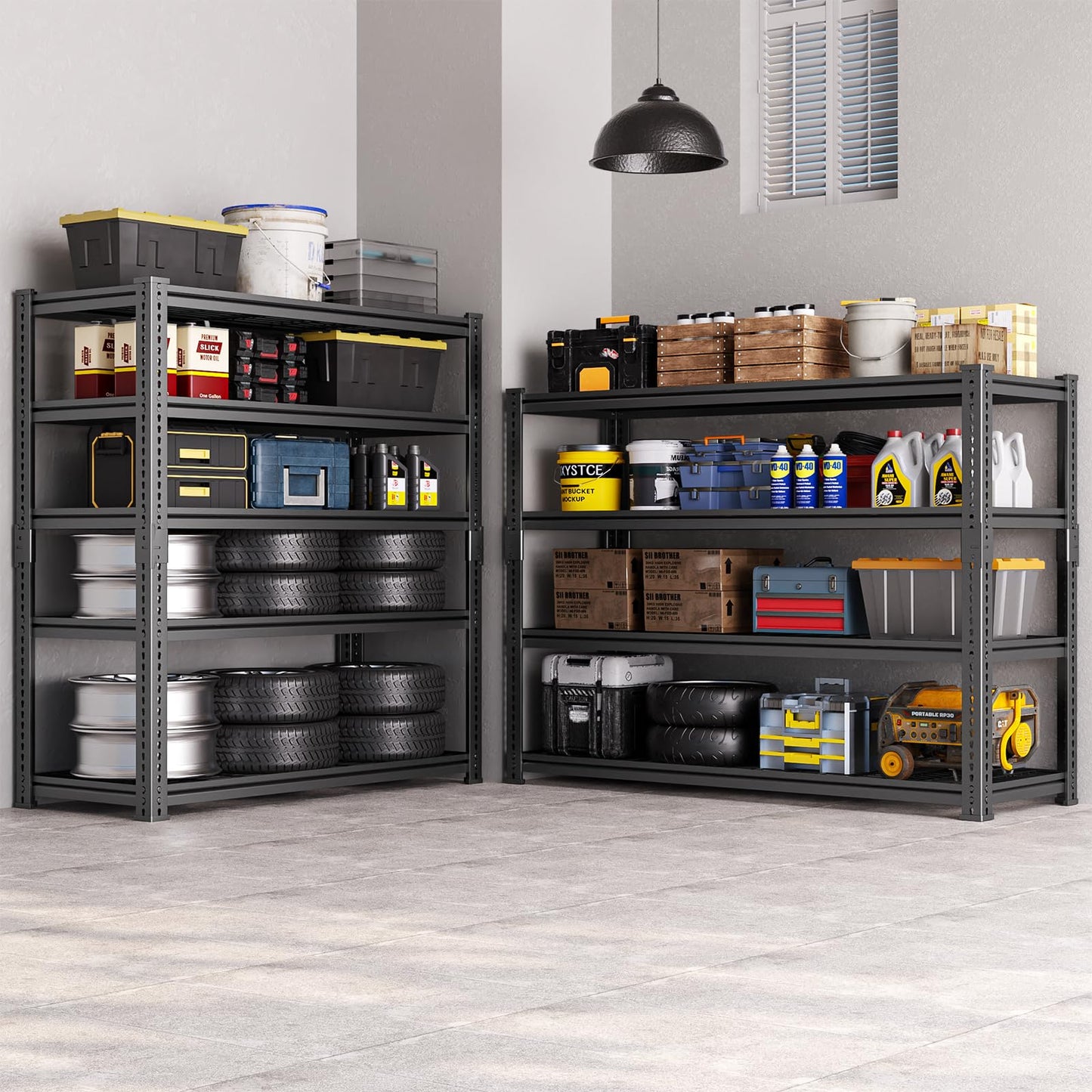LUXEYARD Heavy Duty Garage Shelving, 60" W x 24" D x 78" H, 5-Tier Adjustable Metal Storage Rack, 660 lbs Per Shelf, 3300 lbs Total Capacity, Black, 1-Pack