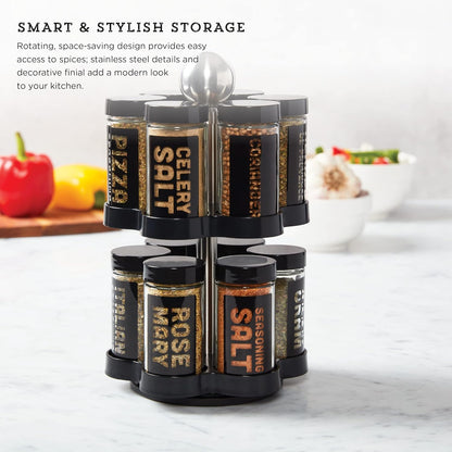 12 Countertop 5 Kamenstein Jar Madison Revolving Spice Rack with Spices Included, FREE Spice Refills for years, Black