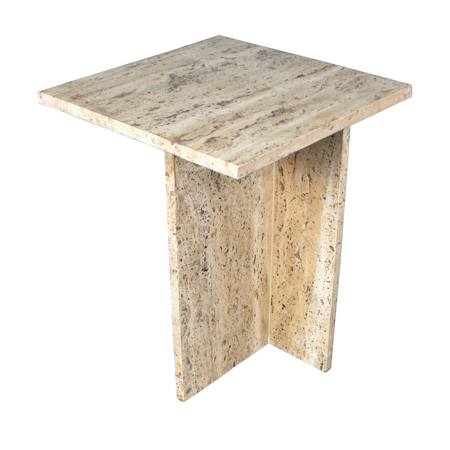 JONATHAN Y Cecil Modern 18.5" Square Natural Marble End Table with Cross Base, Glossy Travertine Solid Stone Accent Side Table for Living Room, Bedroom, Small Spaces, Fully Assembled MTB1104B
