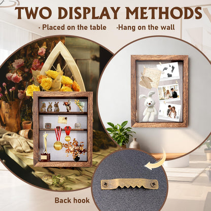Shadow Box 14x11 Brown Picture Frames Display Cases with LED Light,Memory Keepsakes Boxes with 4 Removable Trinket Shelf,for Anniversary Wedding Baby Graduates Memorial Collect Deep Brown