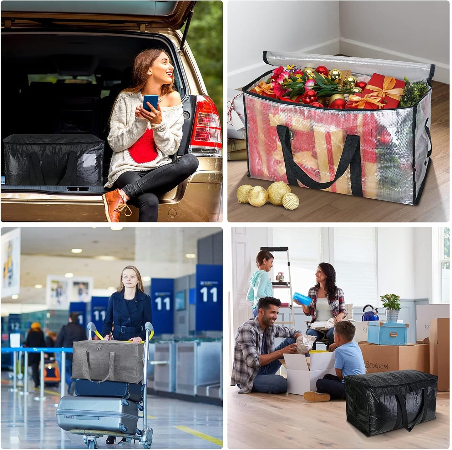BALEINE 6-Pack Oversized Moving Bags - Heavy-Duty Storage Totes with Reinforced Handles | Black