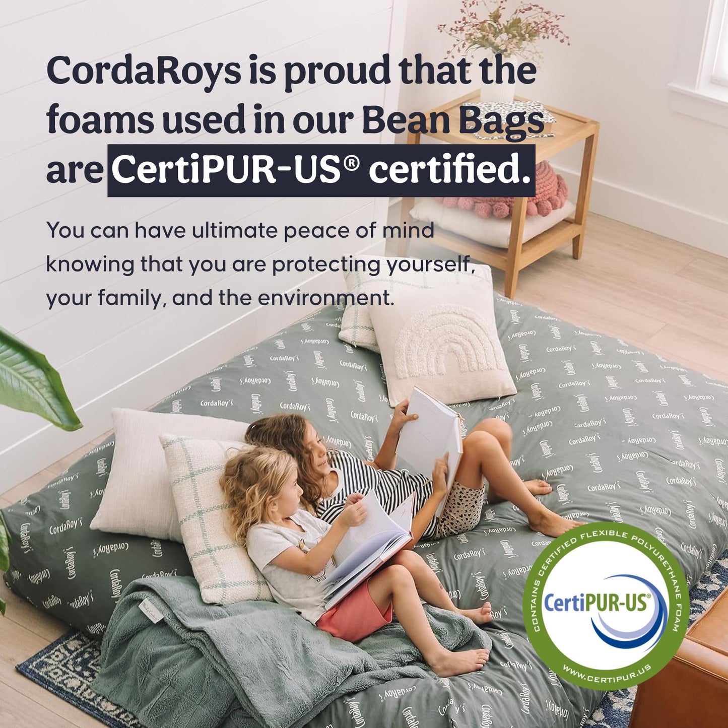 CordaRoy's Plush Bean Bag - Convertible Bean Bag Chair - Machine-Washable Plush Fabric Cover - for Basement, Living Room, Game Room, Dorm & More - King Size - Indigo | Made in The USA
