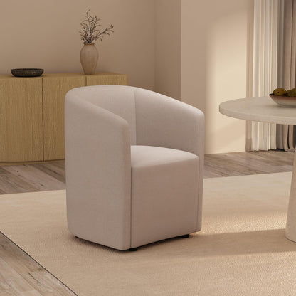 Manhattan Comfort Hearth Modern Barrel Dining Armchair, Accent Upholstered Dining Chair with Woven Fabric, Stylish Curved Back, High-Density Foam, Fully Assembled, Barley