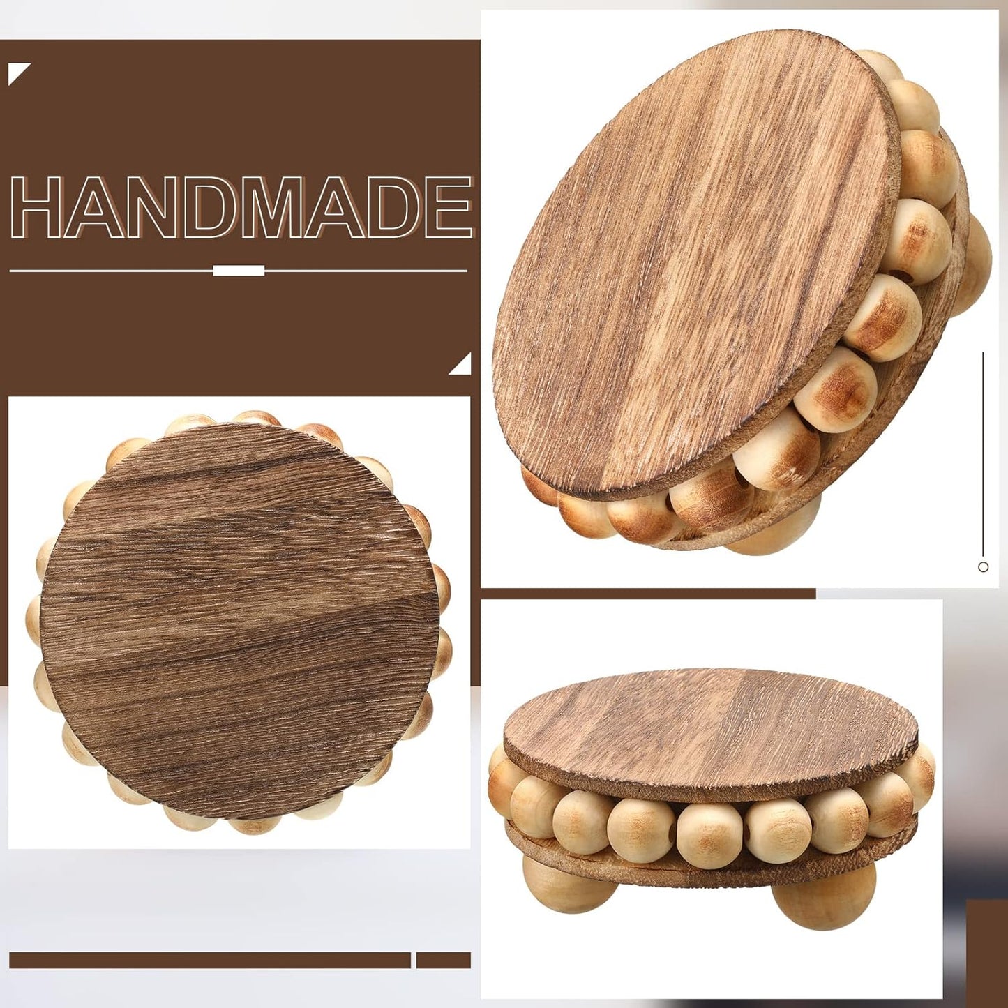 2 Home(3.94 Inch,Brown) Yookeer Pcs Wooden Risers for Displays Round Wood Riser Distressed Wood Risers Farmhouse