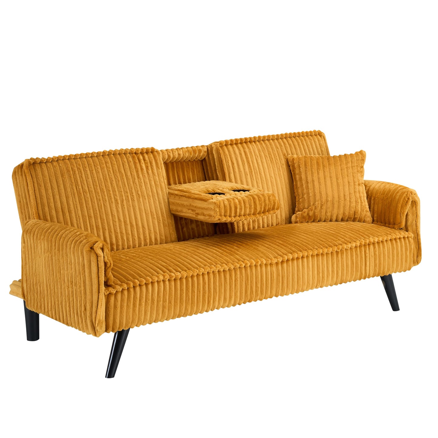 KEIKI 3-in-1 Convertible Sleeper Sofa Bed Loveseat, 72" Corduroy Futon with Hidden Cup Holders, Comfy Cloud Seating for Sitting or Lying, Modern Straight-Line Style, Orange