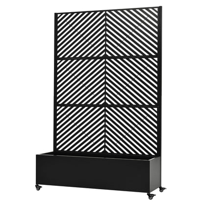 KEIKI 73"x47"x16" Planter Trellis Box with Wheels & Drain Plug, Outdoor Resin Raised Garden Bed for Climbing Plants, Large Weather-Resistant Design, Black