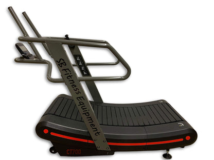 SB Fitness Equipment CT700 Self Generated Manual Curved Commercial Treadmill with 8 Resistance Levels for Sprinting and Sled Push with 19" Wide Track and Digital Display