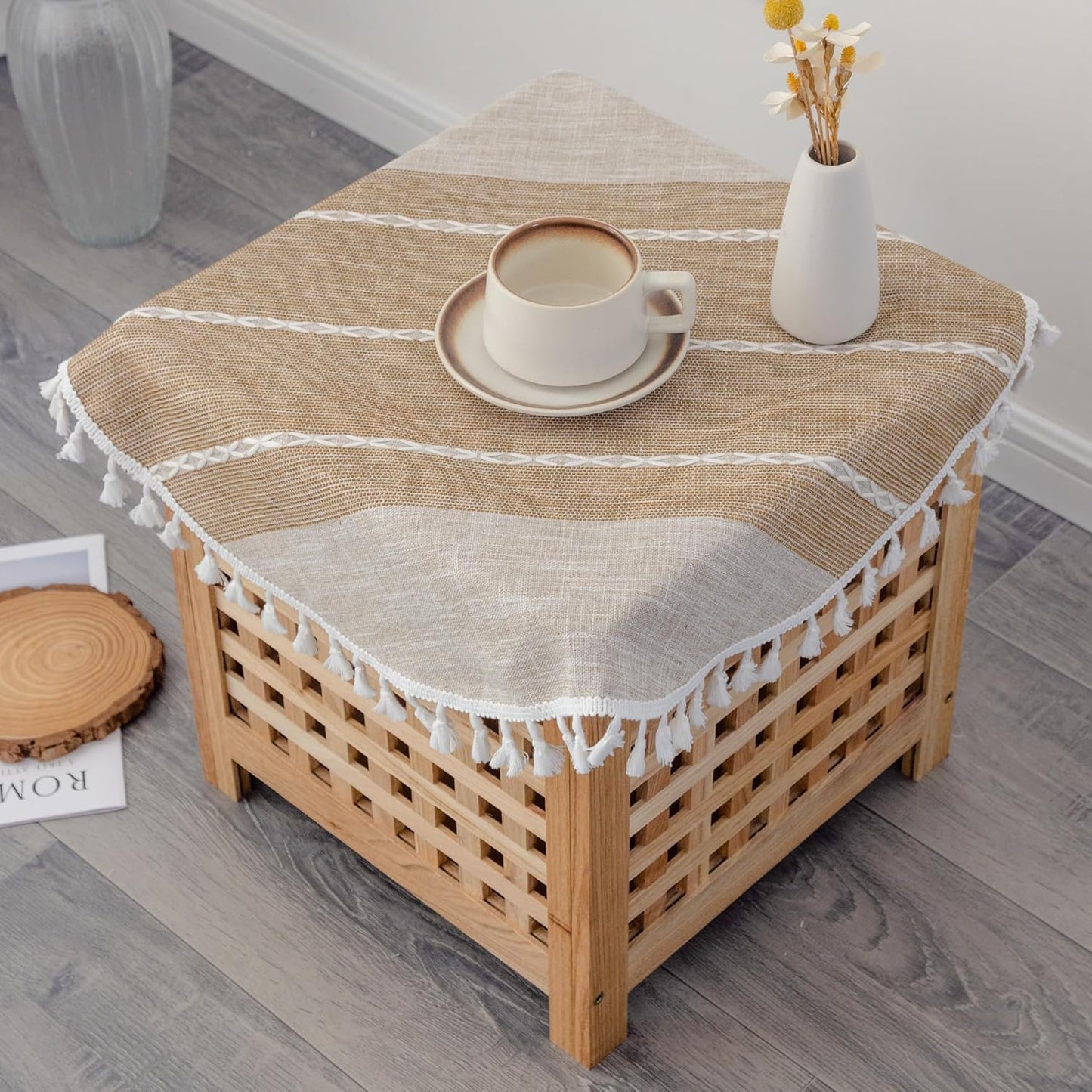 24 Inch Small Waterproof Cotton Linen Washable Tablecloth Farmhouse Wrinkle Free Round Burlap Table Cloths Coffee Heavy